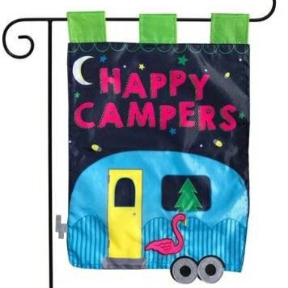 Spring Summet Happy Campers Garden Flag - Blue and Green